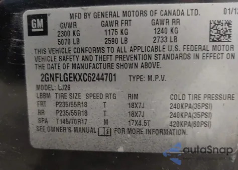 2012 Chevrolet Equinox Ltz from USA, damaged, VIN 2GNFLGEKXC6244701